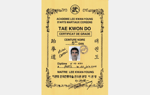 Certificat de grade 8ème Dan Académie Lee Kwan Young